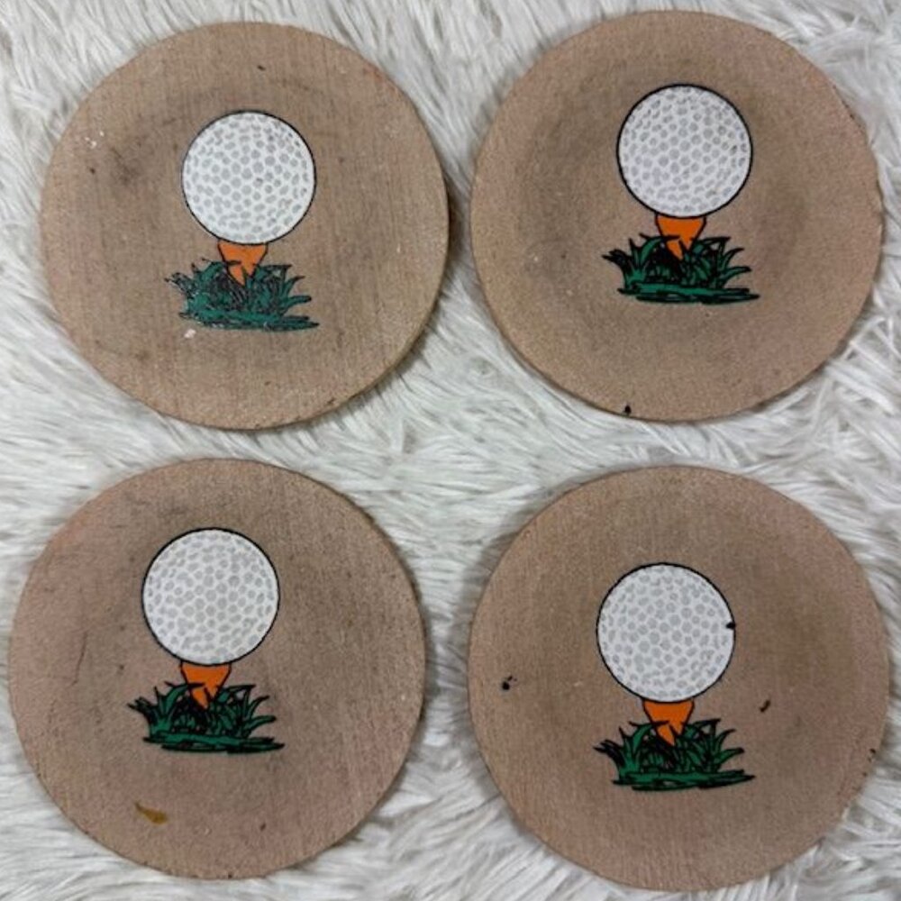 Vintage Stone Tee Up Golf Ball Cork Backed Coasters